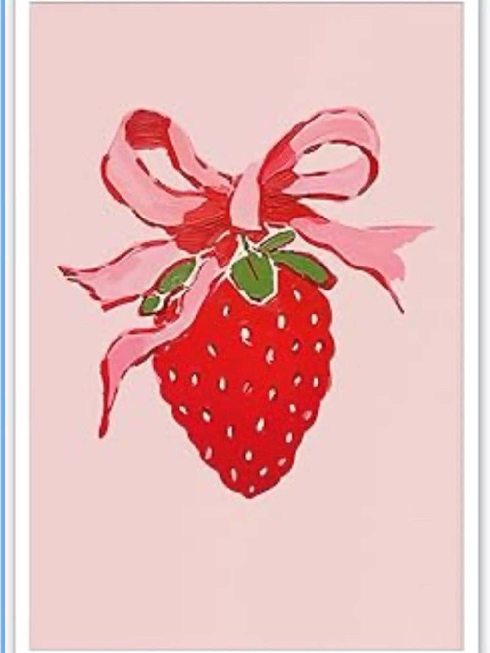 Strawberry Illustration canvas Print with Pink Bow 24x36 inches